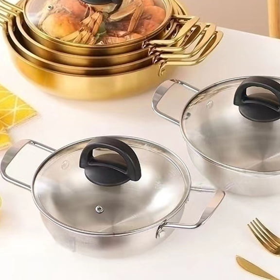 HEANUJJ Versatile Stainless Steel Cooking Pot with Double Handles and Spill Guard Lid