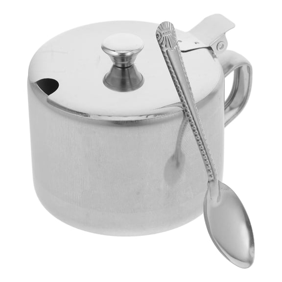 HEANUJJ Stainless Steel Sugar Container with Lid and Spoon, Kitchen Seasoning Pot for Sugar Storage, 1 Set