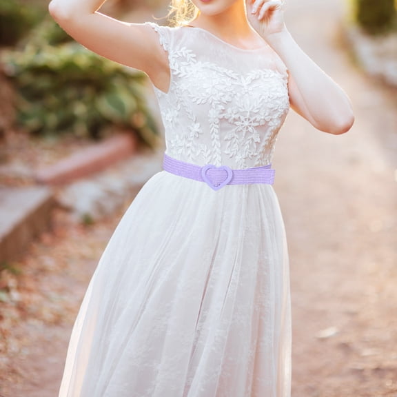 HEANUJJ Violet Woven Waist Belt with Heart Buckle Elastic Stretch Fashion Band for Dresses