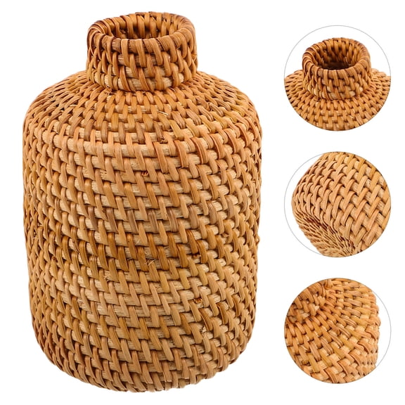 HEANUJJ Beige Nordic Rattan Vase Handwoven Wicker Flower Pot Decorative Container for Home Decor