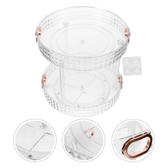 HEANUJJ Clear Double-Layer Rotating Spice Rack Organizer Tray for Kitchen Condiments and Seasoning Storage Holder