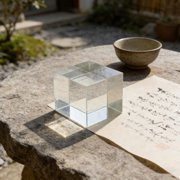 HEANUJJ Transparent Glass Cube Paperweight Clear Crystal Block for Office Or Home