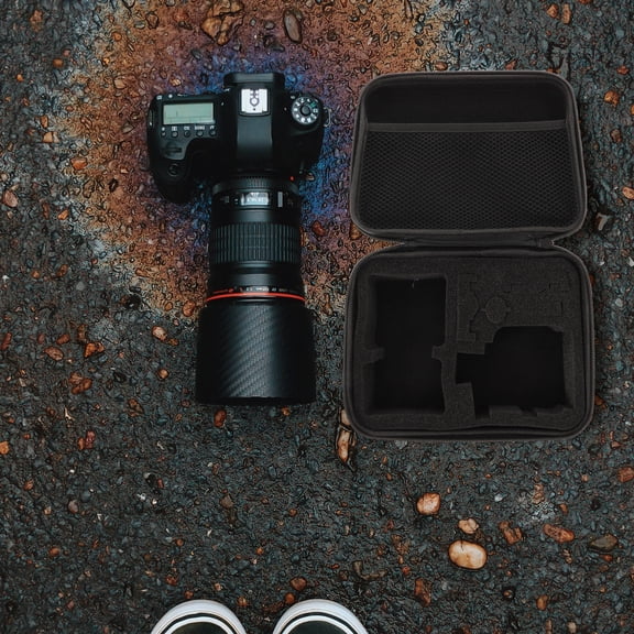 HEANUJJ Travel Camera Case Hard Shell with Foam Black Protective Bag for Small Cameras