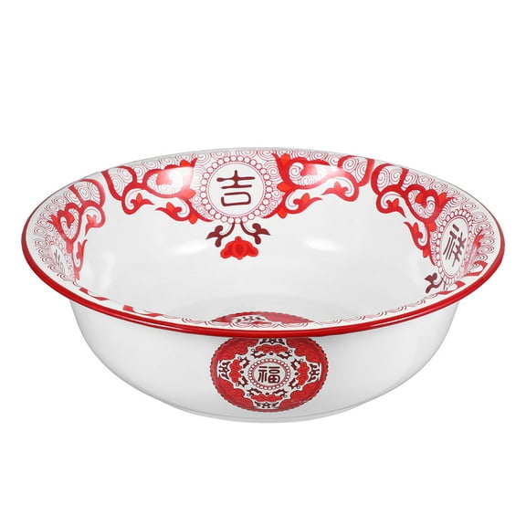 HEANUJJ Vintage Red Enamel Basin Large Kitchen Bowl for Washing Vegetables, Kneading Dough, Serving Soup and Food Prep