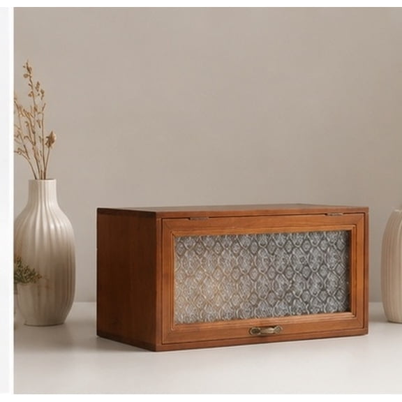 HEANUJJ Vintage Wooden Desktop Storage Box with Glass Window, Chocolate