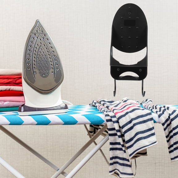 HEANUJJ Wall-Mounted Iron Holder with Detachable Hooks, Black Ironing Board Storage Organizer for Room