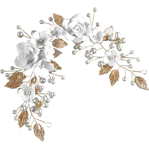 HEANUJJ Elegant Golden Hair Vine for Bride with Leaf Design Accessories