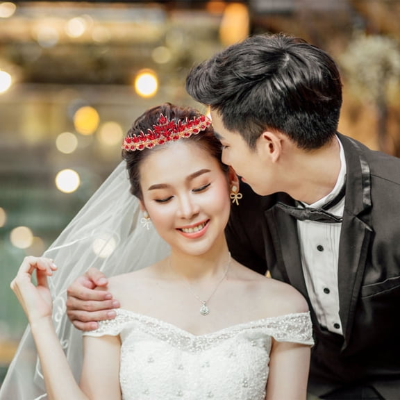 HEANUJJ Elegant Red Rhinestone Bridal Headpiece Wedding Hair Accessory for Special Occasions and Formal Events