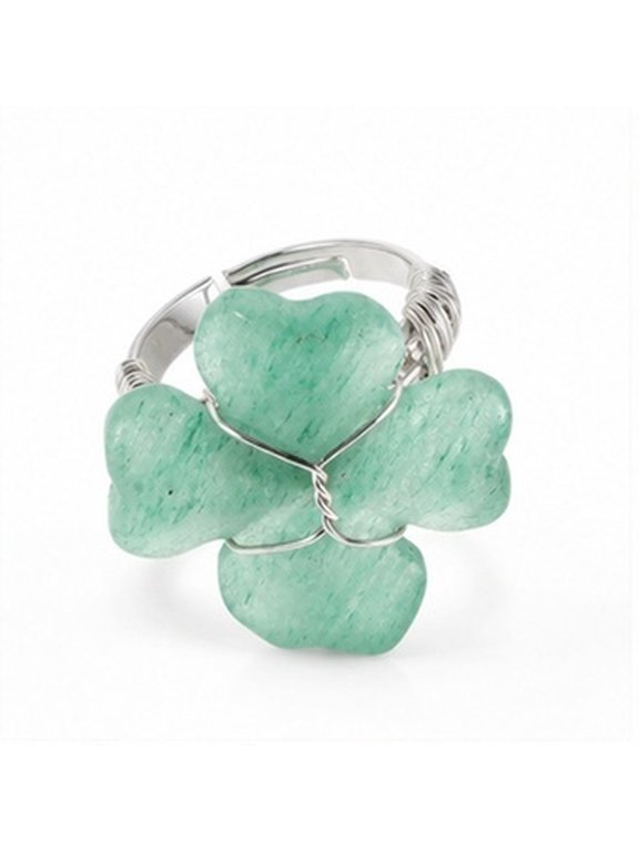 Womens Fortunate Four-petal Clover Crystal Ring Green Dainty