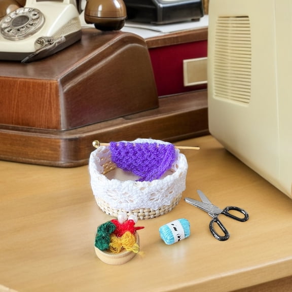 HEANUJJ mini knit craft bundle Miniature Sewing Basket Assorted Color 1 Set for DIY Crafting and Vintage Decoration