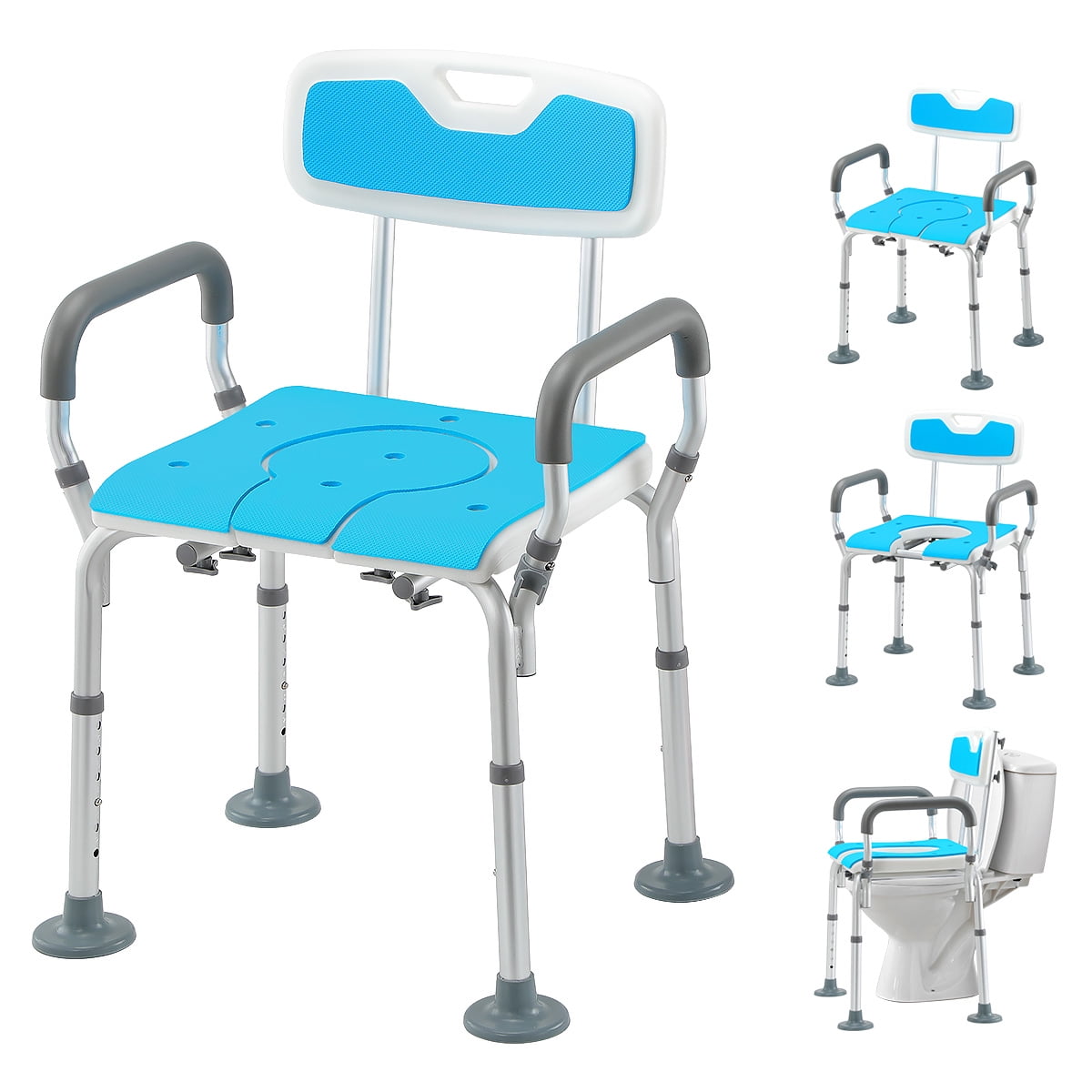 HEAO 3 in 1 Shower Chair with Arms and Back, Adjustable Toilet Safety