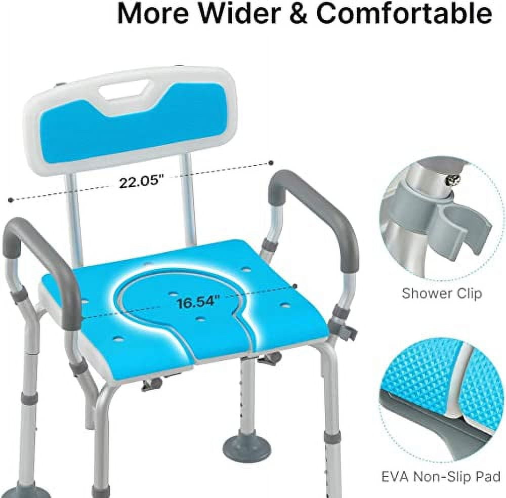 HEAO 3 in 1 Shower Chair with Arms and Back, Heavy Duty Bath Chair
