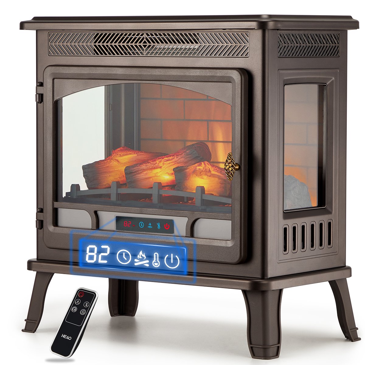 HEAO 3D Infrared Electric Fireplace Stove with Visible Control Panel and  Remote, Freestanding Portable Fireplace Heater, ETL Certified, Overheating  Safety Protection, for Home Office RV, 1500W(Bronze) - Walmart.com