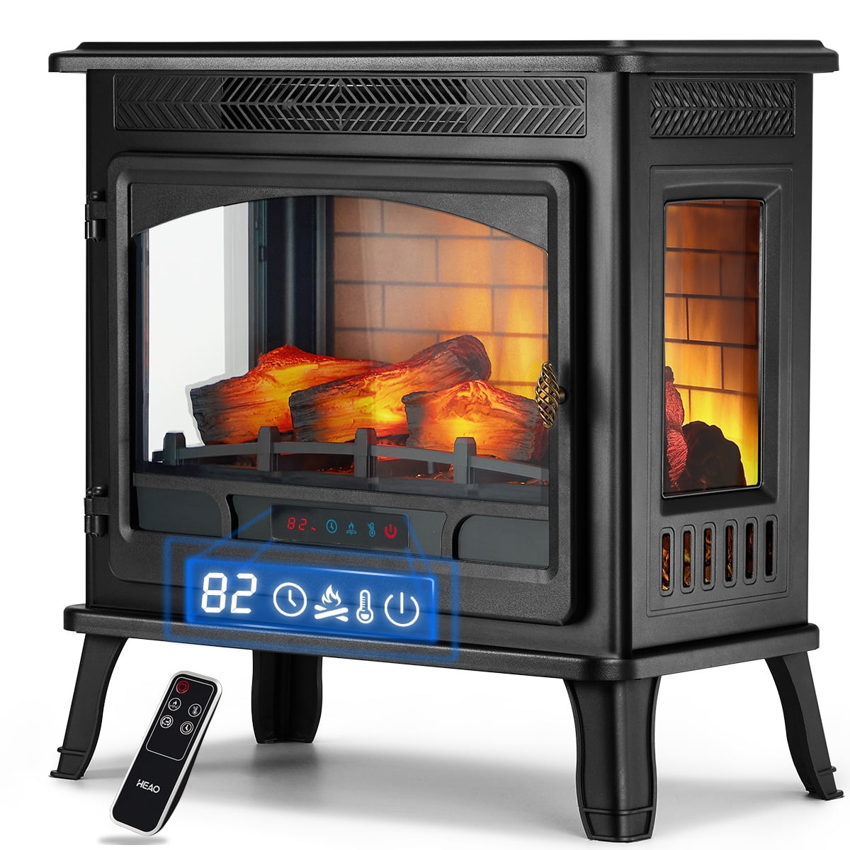 HEAO 3D Infrared Electric Fireplace Stove with Visible Control Panel and  Remote, ETL Certified, 1500W (Black) - Walmart.com
