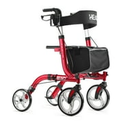 HEAO Rollator Walker, 10" Wheels Walker with Cup Holder,Padded Backrest and Folding Design,Mobility Walking Aid with Seat,Red