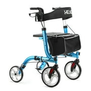 HEAO Rollator Walker for Seniors,10" Wheels Walker with Cup Holder,Padded Backrest and Compact Folding Design,Lightweight Mobility Walking Aid with Seat,Blue