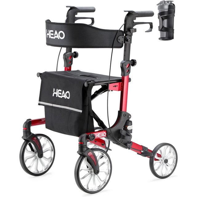 HEAO Rollator Walker with Shock Absorber, Easily Folds with 10inch