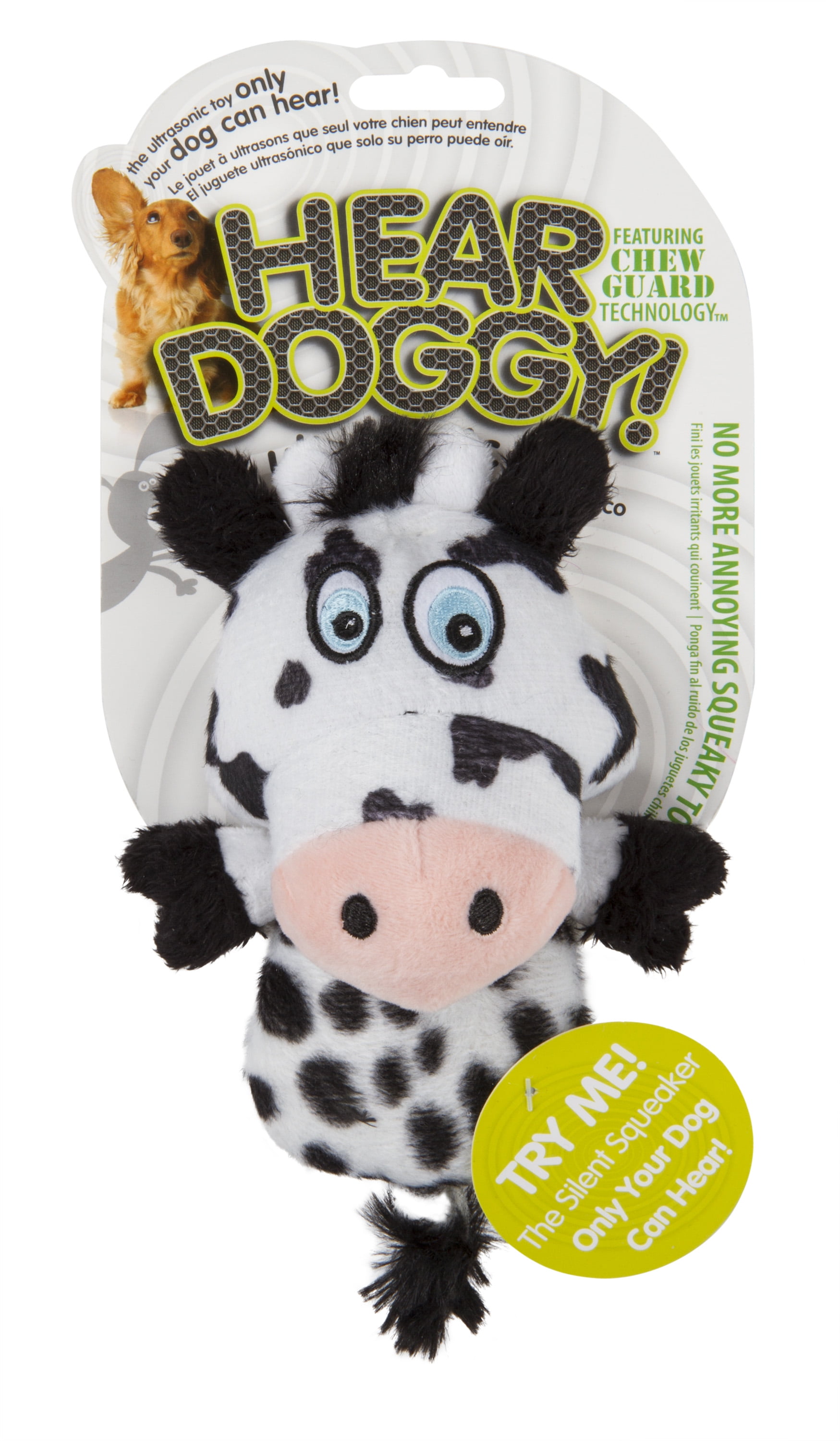 HEAR DOGGY!® Flattie Cow with Chew Guard Technology? and Silent Squeak  Technology? Plush Dog Toy 