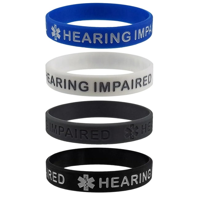HEARING IMPAIRED Medical Alert ID Silicone Bracelet Wristbands 4 Pack
