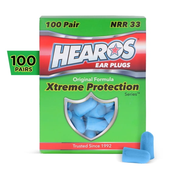 HEAROS Extreme Protection Ear Plugs, NRR 33 Foam Ear Plugs for Noise Reduction, Blue, 100 pairs
