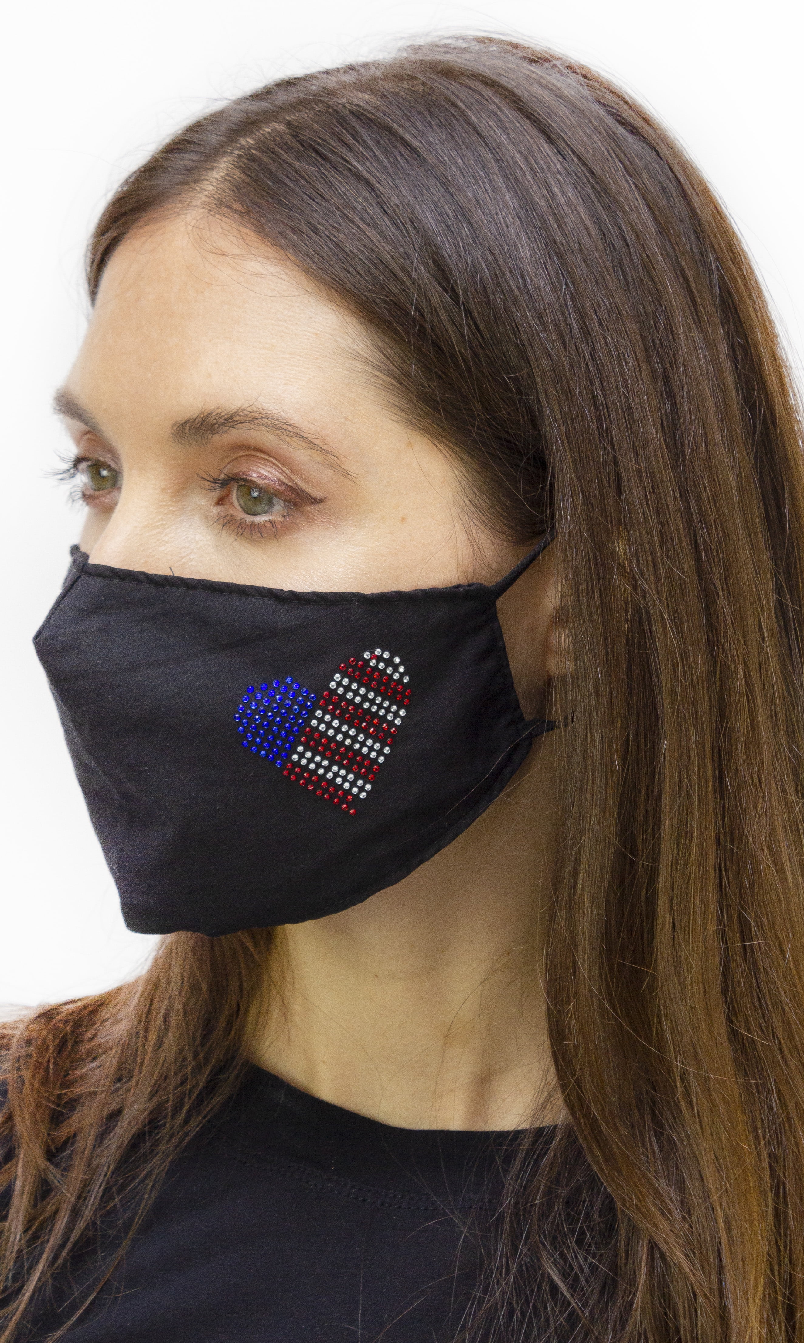 HEART AMERICAN FLAG STONE FACE MASK COVERING WITH ADJUSTABLE STRAPS AND POCKET FOR FILTER