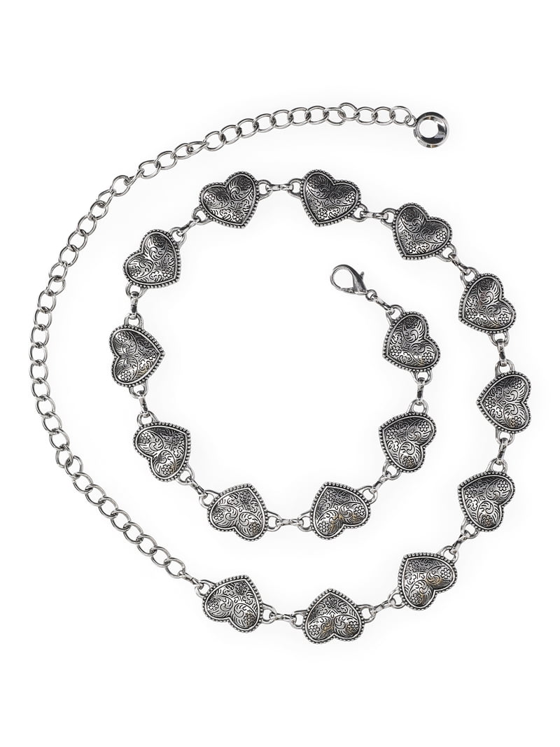 No Boundaries Women's Silvertone Heart Chain Belt - Walmart.com