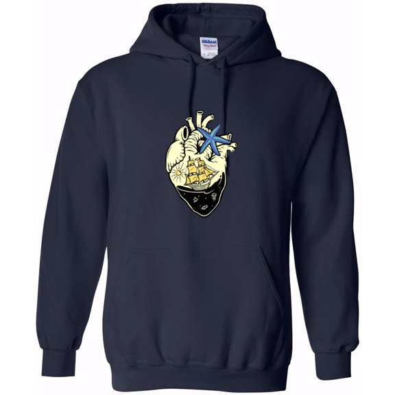 HEART OF THE SEA Anatomical Heart Pop Art Ocean Waves Graphic Pullover Hoodie, up to size 5XL