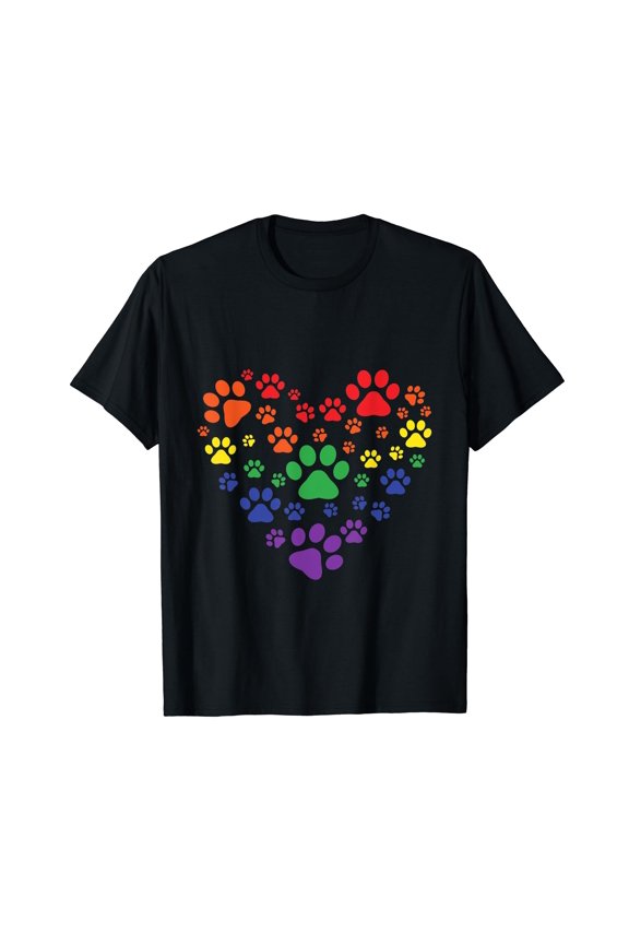 HEART Rainbow Dog Love Paw Prints, Gay Pride Pet Dog Cat T-Shirt