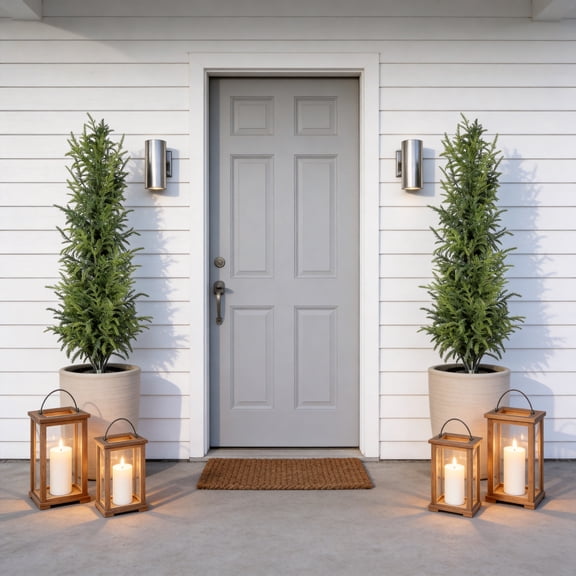 HEARTHORA 4 ft Real Touch Artificial Pine Trees, Green, Set of 2
