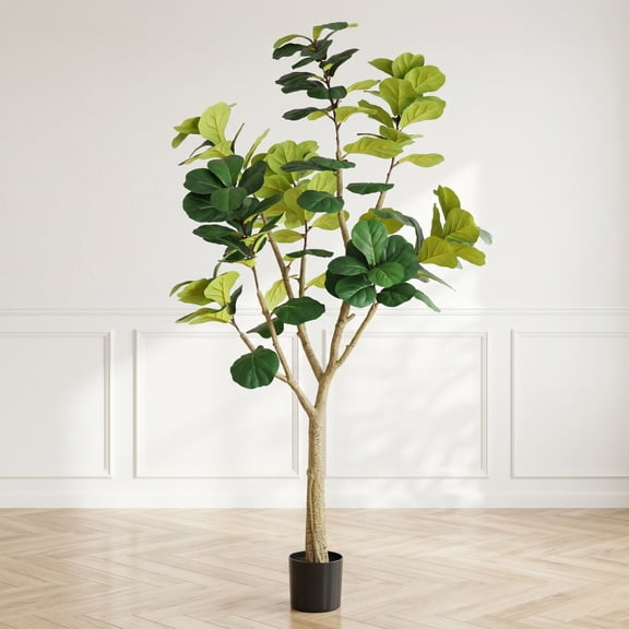 HEARTHORA 7 ft Artificial Fiddle Leaf Fig Tree with Black Pot