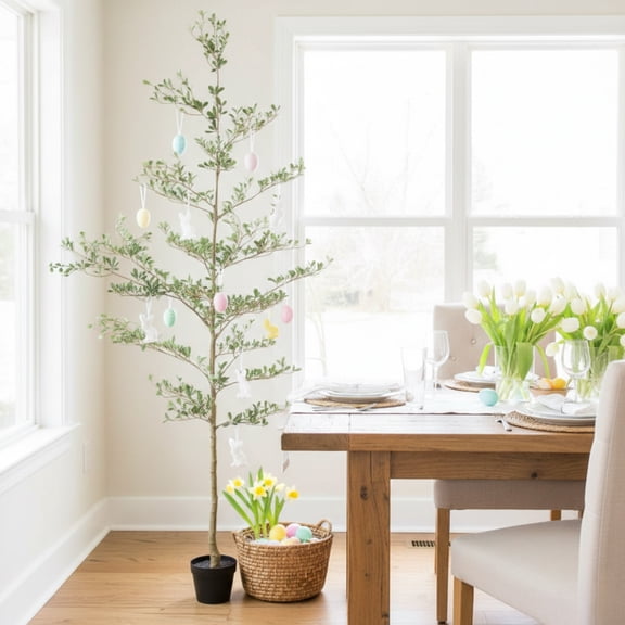 HEARTHORA 7FT Artificial Black Olive Tree, Realistic Faux Indoor Floor Plant, 84" Tall