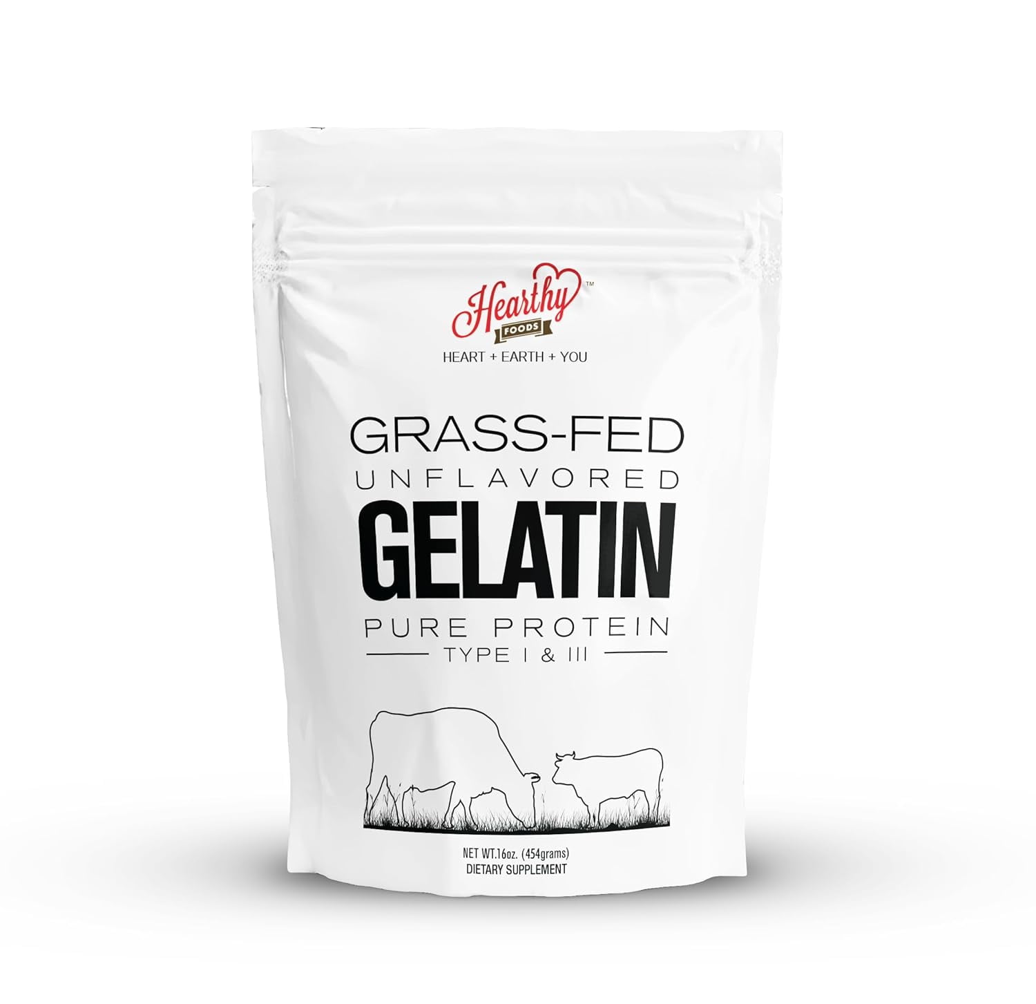 HEARTHY FOODS Gelatin Powder - 16 oz - Pure Halal Gelatin Grass Fed Hydrolyzed Powder Unflavored Keto Friendly Gluten Free No Sugar Non GMO