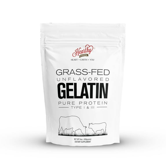 HEARTHY FOODS Gelatin Powder - 16 oz - Pure Halal Gelatin Grass Fed Hydrolyzed Powder Unflavored Keto Friendly Gluten Free No Sugar Non GMO