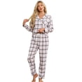 thumbnail image 1 of HEARTNICE 100% Cotton Pajama Set for Women, Button Down Plaid Sleepwear Long Sleeve Flannel Pajamas Set,(Pink White Plaid,2XL), 1 of 5