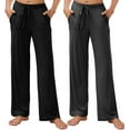 thumbnail image 1 of HEARTNICE 2 Pack Women's Pajamas Pants, with Pockets Pj Bottoms Lounge Stretch Yoga Sweatpants,(Black+Dark Grey Mel,L), 1 of 6