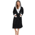 thumbnail image 1 of HEARTNICE Fleece Hooded Robes for Women, Soft Long Plush Fluffy Bathrobes Thicker,(Black,L-XL), 1 of 5