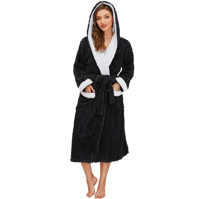 HEARTNICE Fleece Hooded Robes for Women, Soft Long Plush Fluffy ...