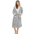 thumbnail image 1 of HEARTNICE Fleece Hooded Robes for Women, Soft Long Plush Fluffy Bathrobes Thicker,(Light Grey,L-XL), 1 of 5