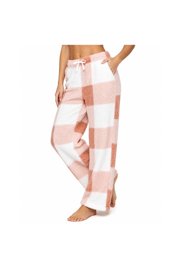 Fleece Women Pajama Pants, Soft Winter Comfy Plaid Sleep Pants Fluffy Lounge Sleep Bottoms with Pocket