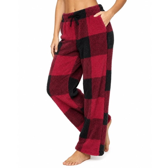 HEARTNICE Fleece Women Pajama Pants, Soft Winter Comfy Plaid Sleep Pants Fluffy Lounge Sleep Bottoms with Pocket