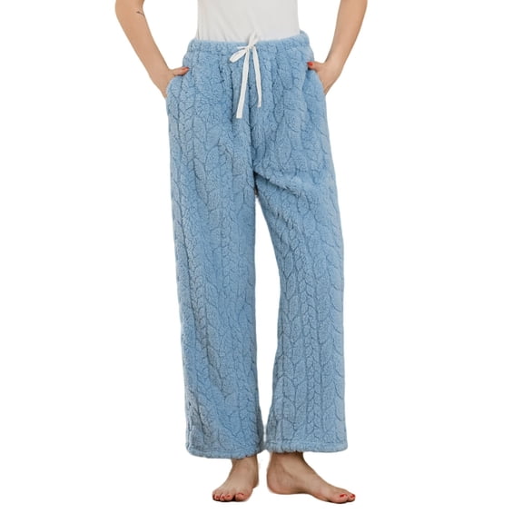 HEARTNICE Fluffy Womens Pajama Pants, Comfy Fuzzy Pj Bottoms with Pockets, Drawstring Fleece Winter Sleepwear (DARK BLUE, M)