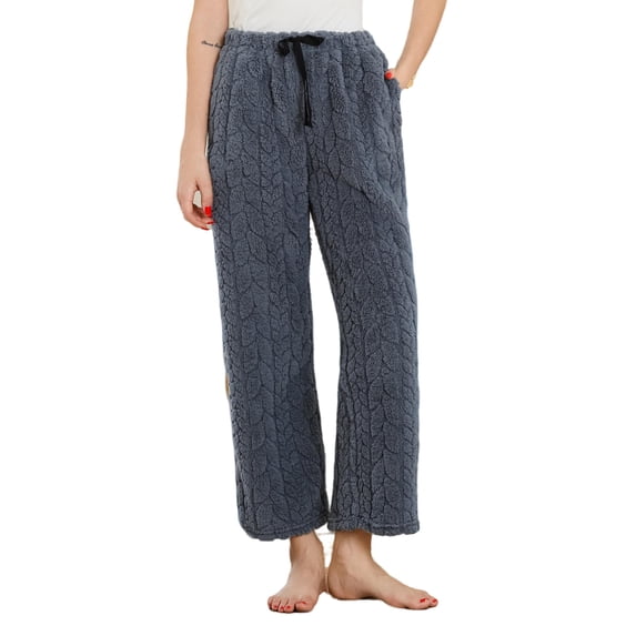 HEARTNICE Fluffy Womens Pajama Pants, Comfy Fuzzy Pj Bottoms with Pockets, Drawstring Fleece Winter Sleepwear (DARK GREY, M)