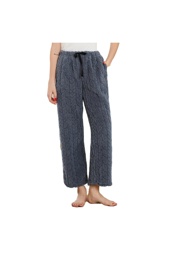 Fluffy Womens Pajama Pants, Comfy Fuzzy Pj Bottoms with Pockets, Drawstring Fleece Winter Sleepwear (DARK GREY, M)