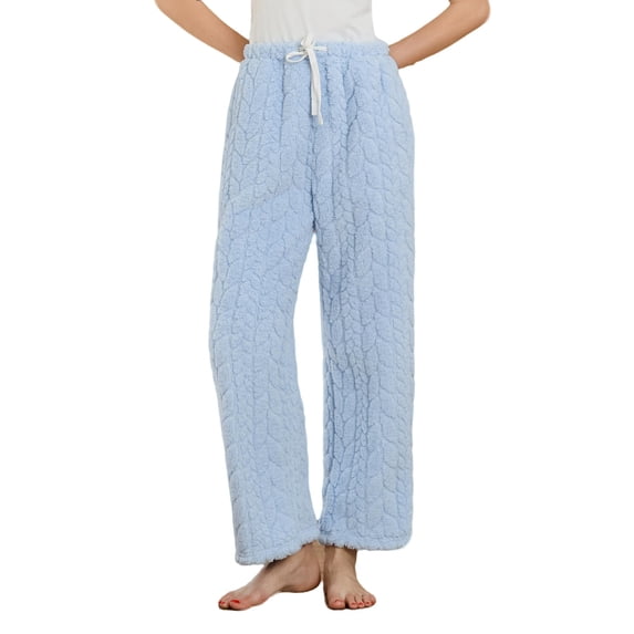 HEARTNICE Fluffy Womens Pajama Pants, Comfy Fuzzy Pj Bottoms with Pockets, Drawstring Fleece Winter Sleepwear (LIGHT BLUE, M)