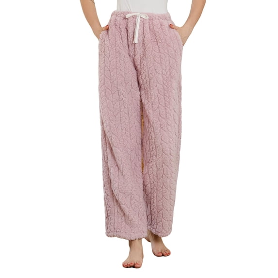 HEARTNICE Fluffy Womens Pajama Pants, Comfy Fuzzy Pj Bottoms with Pockets, Drawstring Fleece Winter Sleepwear (LIGHT PINK, S)