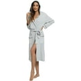 thumbnail image 1 of HEARTNICE Hooded Robe for Women, Soft Kimono Spa Knit Long Bathrobe Lightweight Blended Cotton Loungewear with 3/4 Sleeve, (Grey Mel. Hooded,L), 1 of 7