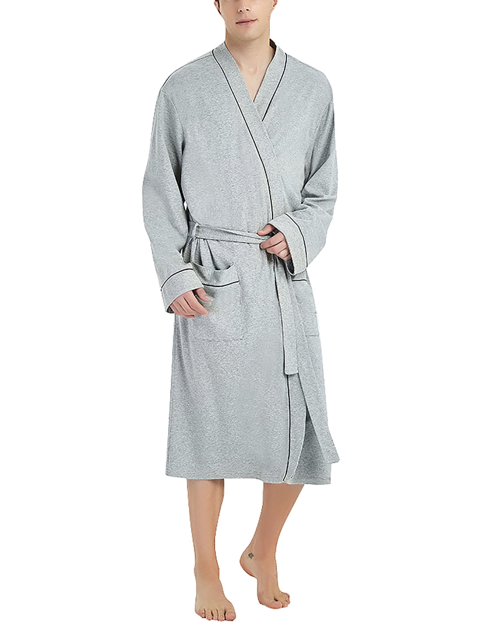 HEARTNICE Mens Robe 100% Cotton, Soft Lightweight Knit Spa Long ...