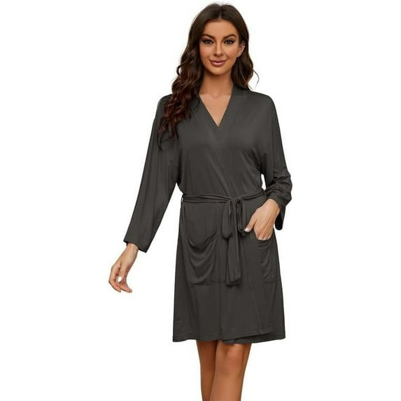 HEARTNICE Robes for Women Lightweight Short Knit Kimono Knee Length Bathrobe for Womens Soft 3/4 Sleeves Summer Sleepwear(Dark Grey, Medium)