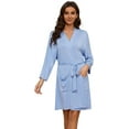thumbnail image 1 of HEARTNICE Robes for Women Lightweight Short Knit Kimono Knee Length Bathrobe for Womens Soft 3/4 Sleeves Summer Sleepwear（Light Blue, XX-Large）, 1 of 7