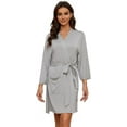 thumbnail image 1 of HEARTNICE Robes for Women Lightweight Short Knit Kimono Knee Length Bathrobe for Womens Soft 3/4 Sleeves Summer Sleepwear（Light Grey, Small）, 1 of 7